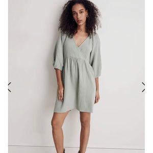 Madewell Marianna puff-sleeve mini dress frosted sage size medium, worn once